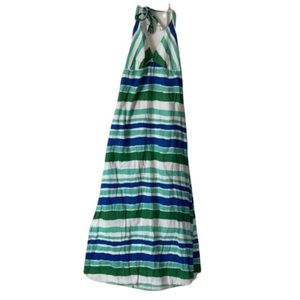 Old navy ON blue green teal white stripped maxi halter neck summer dress sz m